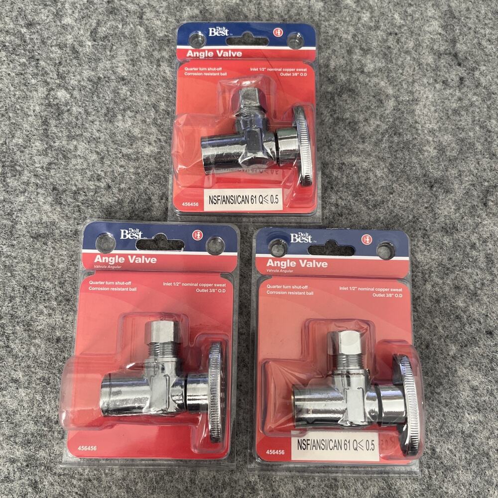 3pk Do it Best 1/2 in. Copper Sweat x 3/8 in. OD Quarter Turn Angle Valve 456456